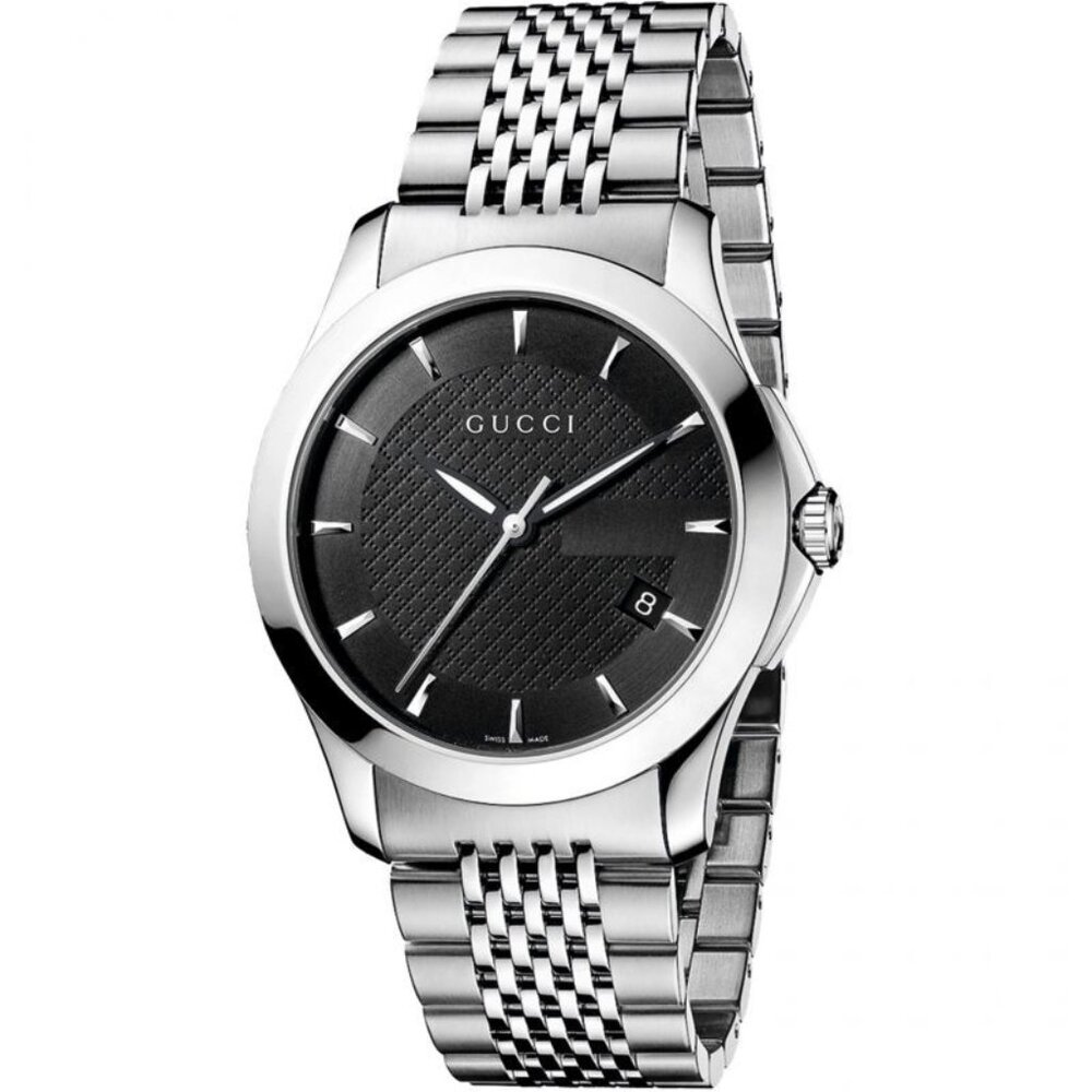 GUCCI G-Timeless 38MM Quartz S-Steel Black Dial Men's Watch YA126402